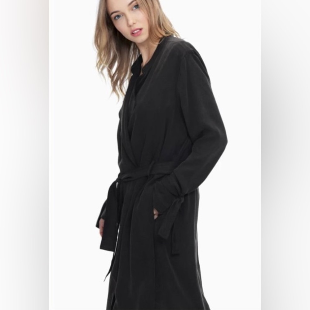 NWT Splendid Women's Sandwash Twill Drape Trench Coat Black Size M $180 V219